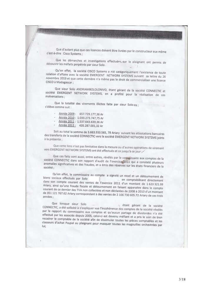 Comprendre la confusion entre factures des licences IOS Cisco et livraisons de matériels Cisco dans le dossier Ranarison Tsilavo Nexthope