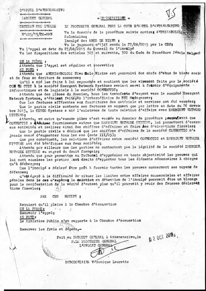 demande LP Solo du 11 octobre 2015